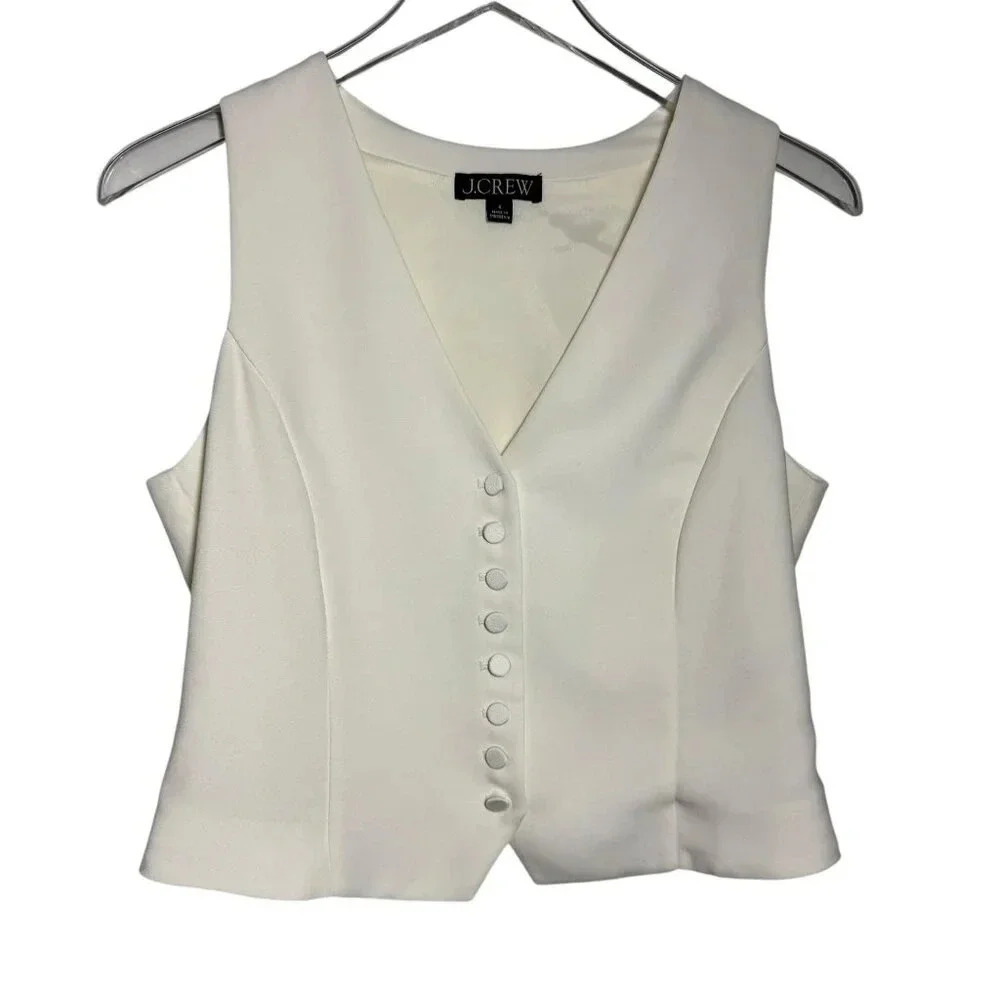 J. Crew Womens size 6 Slim-fit tuxedo vest ivory city crepe